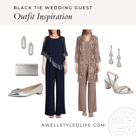 Black Tie Wedding Guest Outfit Inspiration Using Pants Evening Pants Outfit Formal, Pants Wedding Outfit Guest, Wedding Guest Pants, Dressy Pants Outfits, Evening Pants, Black Tie Wedding Guest, Wedding Guest Outfit Inspiration, Black Tie Wedding Guests, Wardrobe Capsule