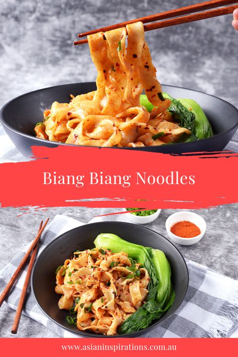 Embark on a flavorful journey with our Biang Biang Noodle (Biangbiang Mian) recipe —a Chinese street food delight. Wide, hand-pulled noodles are tossed in a fragrant blend of chilli and garlic, showcasing the unique culinary heritage of Xi'an Province in every satisfying bite. Recipe by Asian Inspirations. #chinesefood #biangbiangrecipe #chineserecipe Xian Noodles, Biangbiang Noodles, Biang Biang Noodles, Pulled Noodles, Chinese Noodle Recipes, Chinese Street Food, Authentic Chinese Recipes, Healthy Meats, Asian Street Food