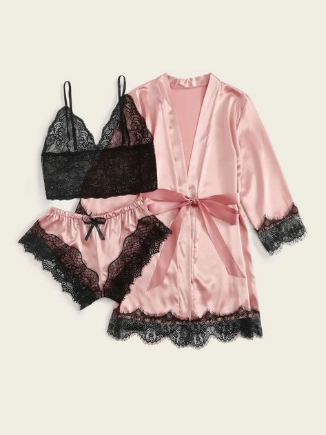 Black Sleepwear, Belted Robe, Satin Shorts, Cami Set, فستان سهرة, Satin Pyjama Set, Sleepwear Sets, Satin Pajamas, Baggy Pants