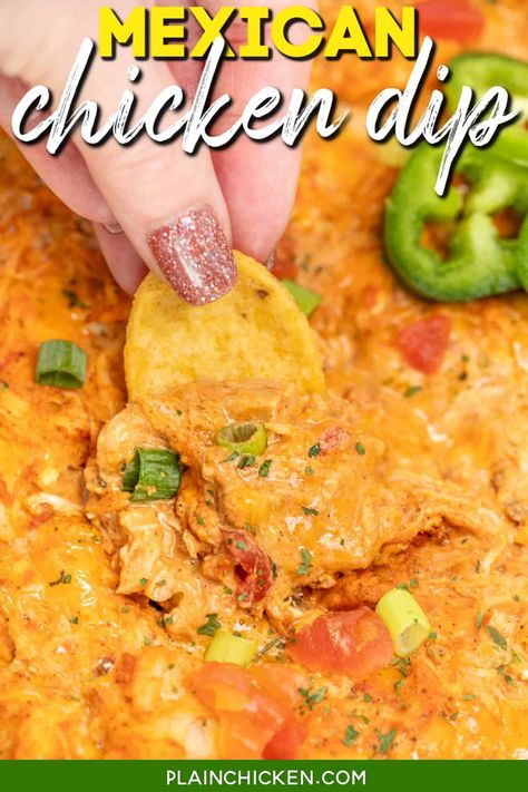 Mexican Chicken Dip Recipe, Mexican Chicken Dip, Chicken Cheese Dip, Mexican Dips, Chicken Dip Recipe, Plain Chicken, Chicken Dip, Chicken Dips, Melty Cheese