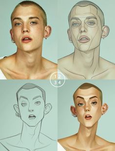 ArtStation - Man, miji lee 얼굴 드로잉, Drawing Cartoon Faces, 얼굴 그리기, Drawing Cartoon Characters, Drawing Faces, Digital Paintings, Poses References, Cartoon Faces, Digital Painting Tutorials