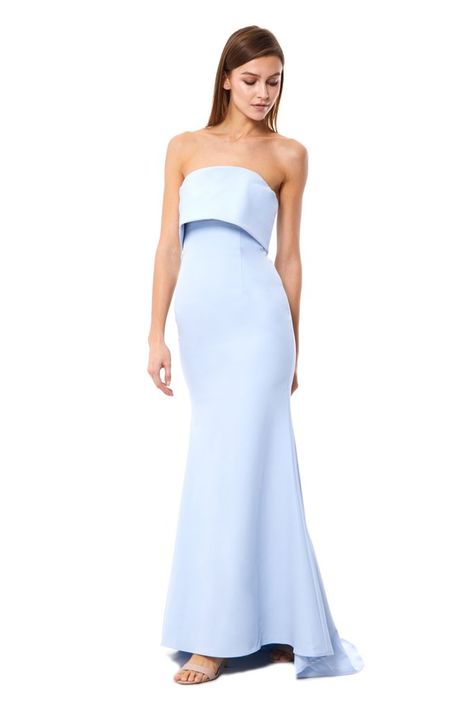 Dress With Overlay, Light Blue Gown, Light Blue Bridesmaid, Mother Of Bride Outfits, Bridesmaid Dresses Strapless, Maid Of Honour Dresses, Blue Dress Formal, Cute Prom Dresses, Bridesmaid Style