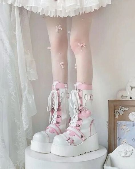 Luxury Gothic Kawaii Lace up Platform Boots "Discover the ultimate blend of elegance and edge with our Luxury Gothic Kawaii Lace-up Platform Boots. Perfect for making a bold statement, these boots feature intricate lace-up details, high-quality materials, and a towering platform. Elevate your style with a touch of kawaii charm and gothic sophistication. Shop now for worldwide shipping! 💜 Shop Link: gothickawaii.com 💜 Item Link: https://gothickawaii.com/products/Luxury-Gothic-Kawaii-Lace-up... Gothic Kawaii, Y2k Heart, Anime Lingerie, Heart Decor, Wedges Style, Kawaii Dress, Martin Boots, Heart Decorations, Long Boots