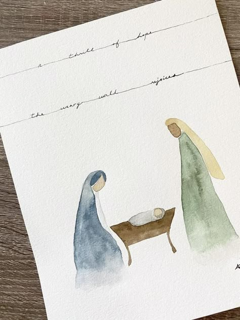 Nativity Watercolor Cards, Watercolor Nativity, Watercolor Christmas Cards Diy, Holiday Watercolor, Painted Christmas Cards, Watercolor Winter, Watercolor Paintings For Beginners, Christmas Card Art, Diy Watercolor Painting