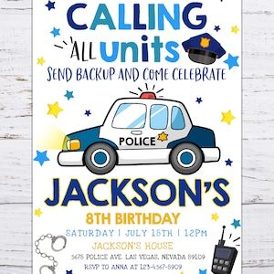 Instant Download Police Birthday Party Invitation Editable | Etsy United Arab Emirates Cops And Robbers Birthday Party, Cops And Robbers Party, Police Birthday Invitations, Police Officer Birthday, Police Birthday Party, Police Birthday, Cops And Robbers, Printable Invitation Templates, Printable Birthday Invitations