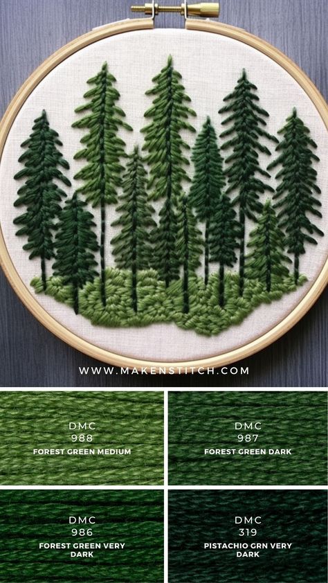 Ferns Embroidery, Nature Embroidery Simple, Pine Embroidery, Pnw Embroidery, Easy Tree Embroidery, Forest Embroidery Designs, Forest Embroidery Pattern, Nature Embroidery Patterns, Pine Tree Embroidery