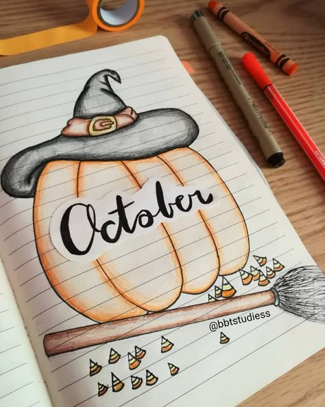 October Bujo Theme, Preppy Notes, October Bullet Journal Cover, Halloween Bujo, Calender 2022, Halloween Bullet Journal, October Bujo, Bullet Journal Halloween, October Bullet Journal