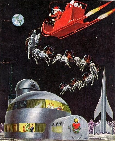 Sci-Fi Santa Santa Klaus, Steampunk Christmas, Weird Vintage, Christmas Cover, Vintage Christmas Images, Deco Retro, Mid Century Christmas, Christmas Graphics, Christmas Past