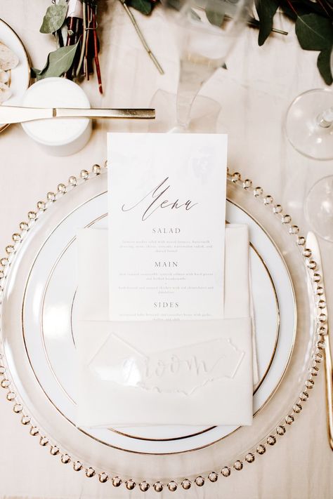 Plates Wedding Table, Plate Set Up For Wedding, White Plates With Gold Chargers, Charger Plate Table Setting, Gold Bead Charger Plates Wedding, Clear Gold Charger Plate, Glass Gold Beaded Charger Plate, Wedding Table Charger Ideas, Charger Plates For Wedding