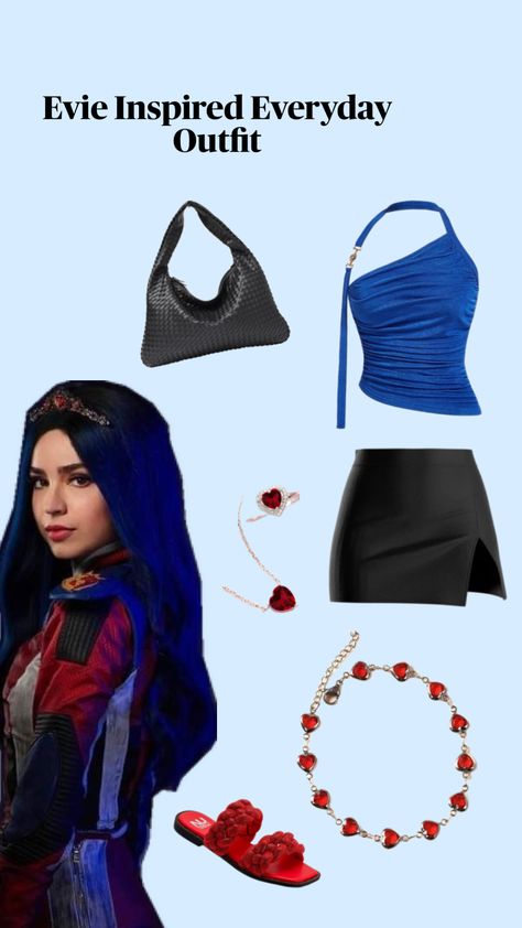 #evie #descendants #evilqueen #outfit #blue #everydayoutfit Evie Descendants Outfit, Evie Descendants Aesthetic, Descendants Aesthetic, Evie Descendants, Straight Eyebrows, Clear Winter, Winter Color Palette, Diamond Face, Evil Queen