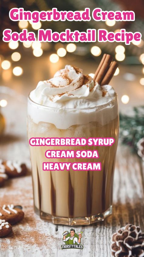 "Delight in the festive spirit with this Gingerbread Cream Soda Mocktail Recipe! Perfect for holiday gatherings, this delicious gingerbread mocktail combines the warm flavors of gingerbread with a fizzy cream soda twist. Ideal for anyone seeking festive non-alcoholic beverages, this recipe is a must-try for Christmas cocktails and winter mocktail ideas. Celebrate the season with this refreshing and easy-to-make drink that everyone will love!" Cream Soda Mocktail, Christmas Themed Drinks Non Alcoholic, Christmas Morning Mocktails, Christmas Drinks Recipes Nonalcoholic, Warm Christmas Drinks Nonalcoholic, Christmas Drinks Nonalcoholic Kids, Christmas Nonalcoholic Drinks, Holiday Drinks Nonalcoholic Christmas, Christmas Drink Recipes Nonalcoholic