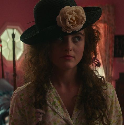 Lisa Frankenstein (2024 Film) (Fashion Moment Timestamp - H00M37S42) Lisa Frankenstein, Zelda Williams, Lace Fingerless Gloves, Kathryn Newton, Film Fashion, Christmas Cardigan, Fav Movies, Wide Brim Sun Hat, Black Goth