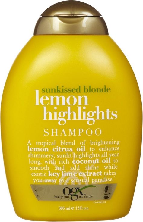 Brighten Hair, Lemon Highlights, Ogx Conditioner, Sunkissed Blonde, Ogx Shampoo, Ogx Hair Products, Conditioner Recipe, Good Shampoo And Conditioner, Sweet Lemon