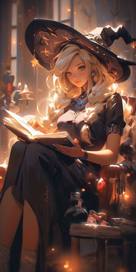 Blonde Witch Art, Witch Anime Art, Anime Witch Art, Fantasy Witch Art, Wizard Fantasy Art, Witch Fantasy Art, Anime Witches, Mage Art, Witch Anime