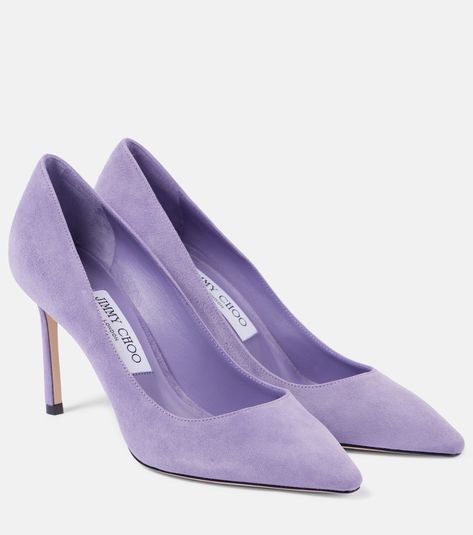 Romy 85 suede pumps in purple - Jimmy Choo | Mytheresa Jimmy Choo Romy 85, Purple High Heels, Jimmy Choo Romy, Jimmy Choo Pumps, Purple Heels, Purple Shoes, Bridesmaid Shoes, Gorgeous Shoes, Jimmy Choo Shoes