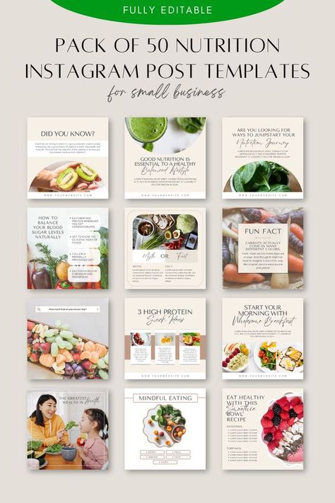 Instagram Post Templates by Amelia Nutrition Template Design, Nutrition Post Ideas, Nutrition Instagram, Healthy Food Branding, Nutrition Business, Pre Made Meals, Graphical Design, Nutrition Logo, First Instagram Post