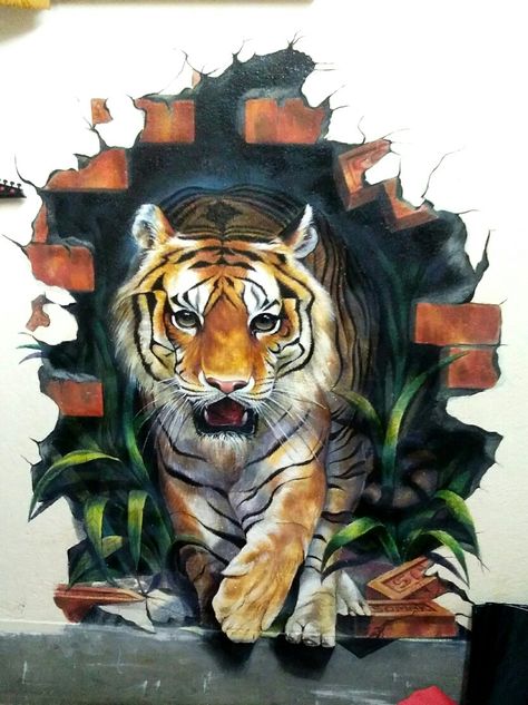 3d Tiger Wall Painting, Canvas Painting Tutorial, 3d Art Museum, Acrylic Painting Ideas On Canvas, 3d Art Painting, Sketch Creative, Canvas Painting Ideas For Beginners, 3d Wall Painting, Modern Art Canvas Painting