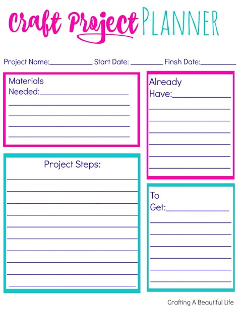 'Craft Project Planner Printable...!' (via Crafting A Beautiful Life) Craft Project Planner, Project Planner Template, Project Planner Printable, Free Printable Crafts, Projets Cricut, Craft Planner, Planner Printables Free, Project Planner, Printable Crafts