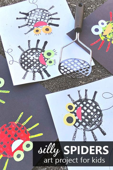 Silly Spiders Art Project for Kids-Easy Halloween Craft or Spider Craft for Preschool and Kindergarten. Children will engage in the printmaking process and use non-traditional art materials to create spider prints in this silly spider art project for kids. دورة حياة النبات, Spider Craft, Halloween Art Projects, Preschool Art Projects, Halloween Crafts Preschool, Art Project For Kids, Spider Crafts, October Crafts, Fall Arts And Crafts