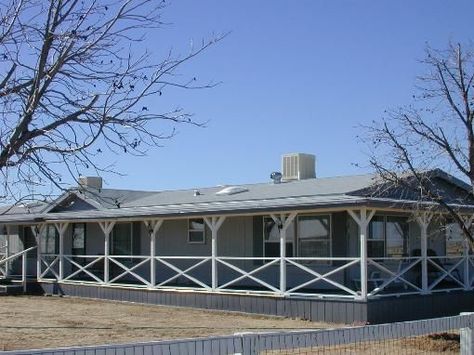 Double Wide with Wrap Around Porch. Ha! Ha! Just kidding! My idea ... Silver City New Mexico, Single Wide Remodel, Garden State Plaza, Porch Kits, Mobile Home Renovations, Manufactured Home Remodel, Building A Porch, Mobile Home Living, Mobile Home Porch