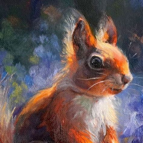 Ieva Bunga on Instagram: "Presenting "Squirrel in Bluebells" 🐿️🌿 Did you know that squirrels symbolize resourcefulness and adaptability? 🌟 This charming artwork, created with love, is here to bring a touch of nature to your world. 🎨✨ 🏡 Seeking a new home! 🏡 🎨 Dive into the serene world of this 8x8 inches oil painting on canvas board. 🖼️✨ Capture the essence of the sun-kissed fur! Message me for details 💌💬 #ArtForSale #animalpainting #dailypainting #evesundown #SquirrelArt #wildlifeart Squirrel Oil Painting, Squirrel Painting, Squirrel Art, Daily Painting, Sketchbook Art, Canvas Board, Sketchbook Art Inspiration, Wildlife Art, Squirrels