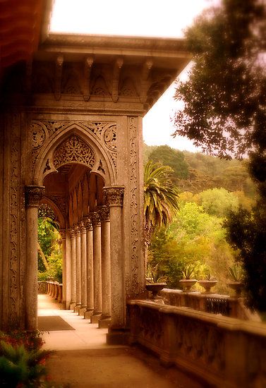 Sunlit Corridor House Martell Aesthetic, Summer Court Aesthetic, Stone Palace, House Martell, Summer Court, The Summer Palace, Sintra Portugal, Fantasy City, Carved Stone