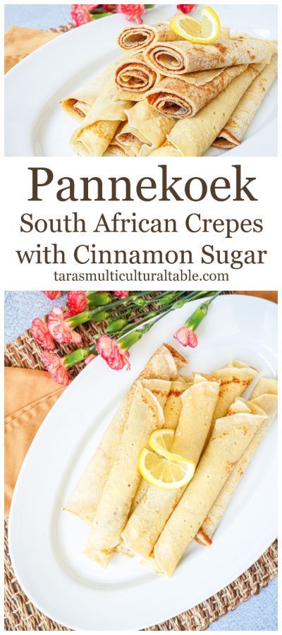 Pannekoek (South African Crepes with Cinnamon Sugar) Traditional African Desserts, South African Pancakes, African Breakfast Recipes, African Breakfast Ideas, South African Recipes Afrikaanse Resepte, South African Breakfast, African Pancakes, Cinnamon Sugar Recipe, African Breakfast