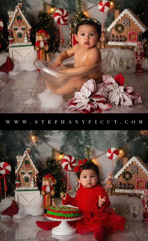 Christmas Cake Smash Boy, Christmas Smash Cake 1st Birthdays, Smash Cake Girl 1st Birthday, Fun Christmas Cake, Christmas Cake Smash, Cake Smash Girl, Valentine Mini Session, Twin Birthday Parties, Baby Christmas Photos