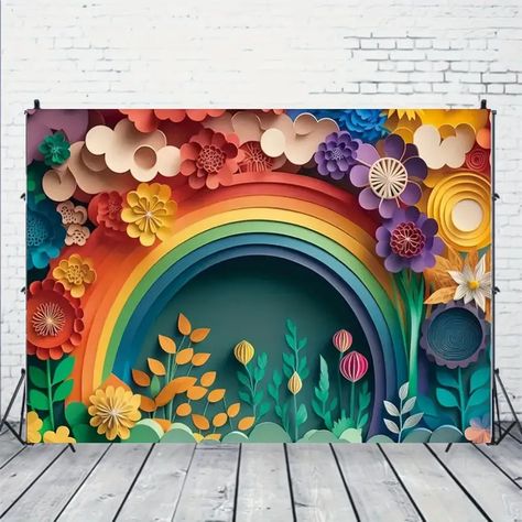 Rainbow Flowers: Birthday Party Photo Backdrop Vinyl - Temu Rainbow Party Decorations, Party Photo Backdrop, Outdoor Party Decorations, Floral Backdrop, Rainbow Flowers, Outdoor Party, Anniversary Parties, Photo Backdrop, Background For Photography