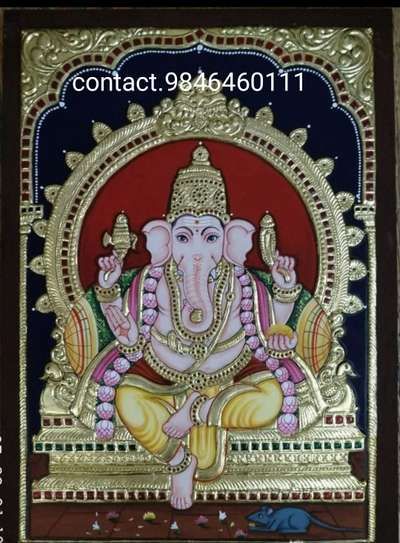 Prayer Room Designs by Contractor miltonmicheal miltonmicheal , Ernakulam | Kolo Ganesha Tanjore Painting Ganesh, Ganesha Tanjore Painting, Kerala Art, Thanjavur Painting, Tanjore Art, Indian Traditional Paintings, Tanjore Paintings, Painting Flowers Tutorial, Ganpati Ji