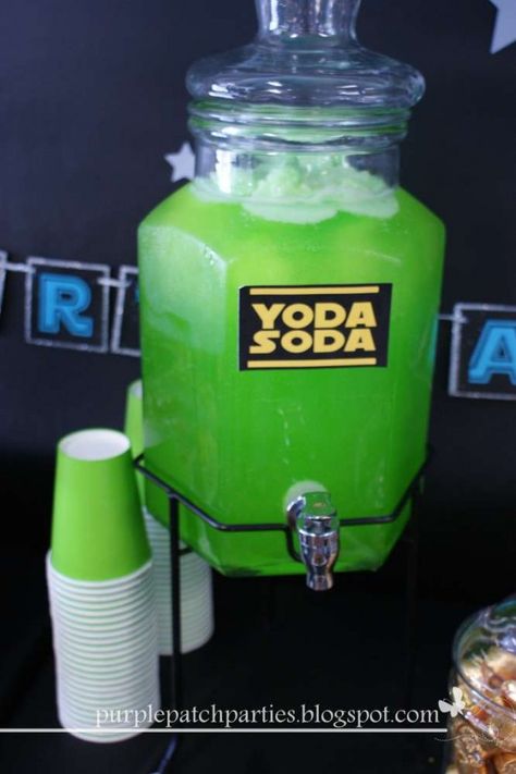 Yoda Soda | CatchMyParty.com Yoda Soda, Star Wars Birthday Party Ideas, Decoracion Star Wars, Birthday Star Wars, Yoda Party, Green Punch, Star Wars Baby Shower, Star Wars Theme Party, Star Wars Food