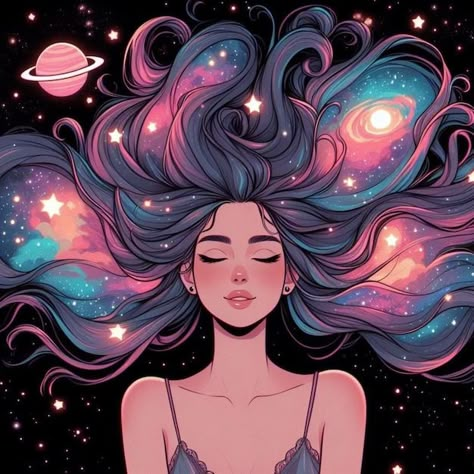 Women In Space Art, Aquarius Pictures, Space Girl Art, Galaxy Illustration, Crystals Art, Cosmic Girl, Space Artwork, Bunny Wallpaper, Artist Alley