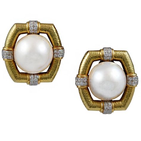 1stdibs | DAVID+WEBB+Diamond+Mabe+Pearl+Earrings Haute Jewelry, Graphic Shapes, Vintage Gold Earrings, Shapes Design, Platinum Earrings, David Webb, Mabe Pearl, Ear Clips, Pearl And Diamond Earrings