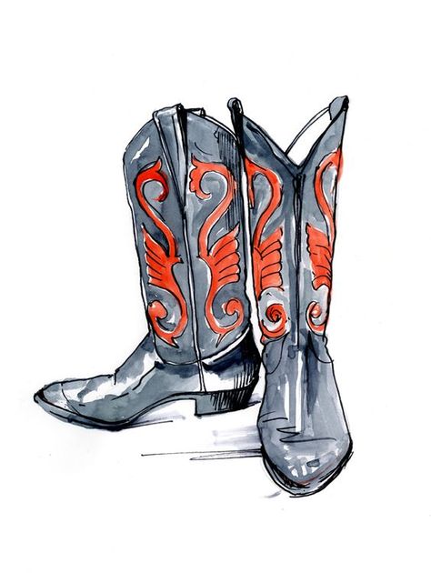 Cowboy Boots Drawing, Botas Western, Pub Design, Illustration Fashion Design, Ap Art, Art Prompts, Shoe Art, Drawing Reference Poses, Fashion Sketches