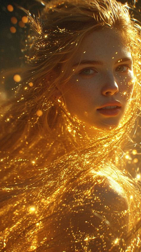 Golden fairy Golden Fairy Aesthetic, Sun Princess Aesthetic, Blonde Fairy Aesthetic, Sun Goddess Aesthetic, Long Golden Hair, Golden Portrait, Sun Fairy, Sun People, Sun Queen