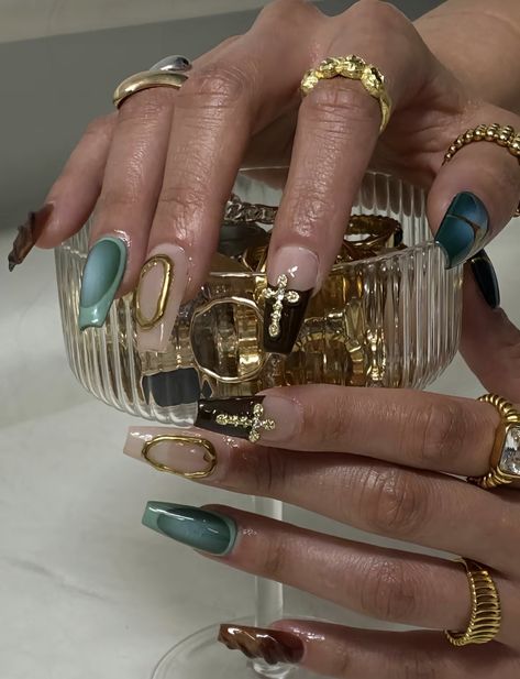 Trendy Acrylic Nails, Teal Nails, Vintage Nails, Classy Acrylic Nails, Unique Acrylic Nails, Minimalist Nails, Fire Nails, Funky Nails, Pretty Acrylic Nails