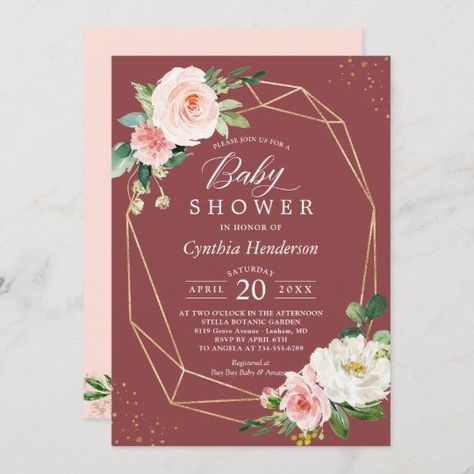 Cinnamon Rose Blush Floral Geometric Baby Shower I - Popular Zazzle Product! Best choice, tags : #invitations, #tshirt, #card, #InvitationsCard, #legging, #trending, #holiday Cinnamon Rose Wedding, Floral Birthday Party Invitations, Cinnamon Rose, Rose Gold Wedding Invitations, Geometric Wedding Invitation, Mauve Wedding, Floral Birthday Party, Elegance Wedding, Wedding Invitation Size