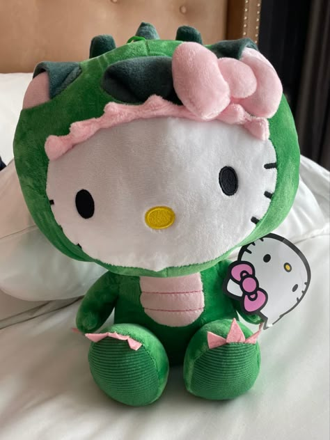 Dragon Plushie, Custom Plushies, Green And Pink, Stuffed Animal, Hello Kitty, Kitty, Green