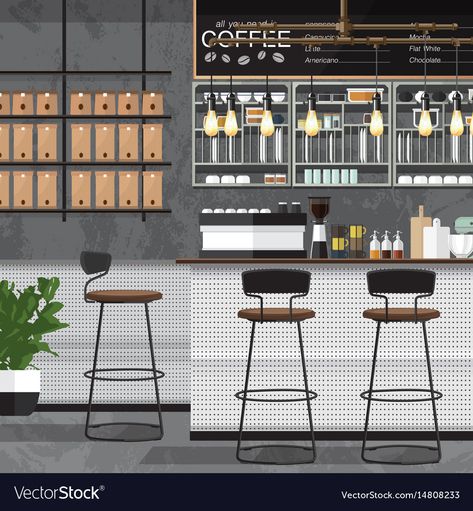 Shop Vector, Modern Coffee Shop, Coffee Bar Design, Coffee Shop Interior Design, Coffee Bars In Kitchen, Coffee Shops Interior, Interior Illustration, Coffee Shop Design, Shop Window Displays