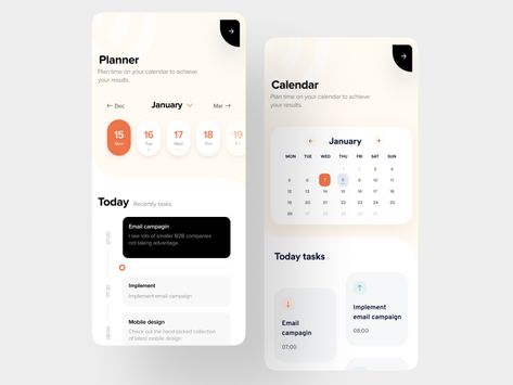 Cute Calendar App, Ui Mobile Design, Daily Planner App, Mobile Application Design User Interface, List Ui Design Mobile, Calender Ui, Calendar Design Inspiration, To Do App, Investment App