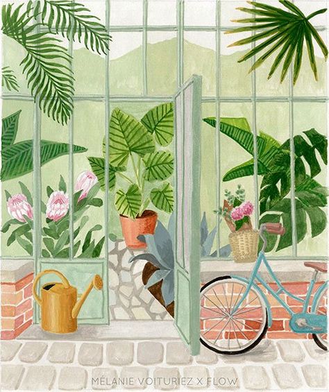 Greenhouse Illustration, Garden Illustration, Flowery Wallpaper, Illustration Botanique, Canvas Painting Designs, Art Anime, Plant Illustration, Plant Art, Creative Drawing