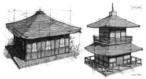 I've made some sketches of Japanese architecture (finelinerphotoshop) Japanese Building Drawing, Traditional Japanese Architecture Drawing, Japanese House Sketch, Japanese House Drawing, Japan Temple Sketch, Japanese Architecture House, Japan House Sketch, Japanese Architecture Drawings, Old Japanese House Drawing