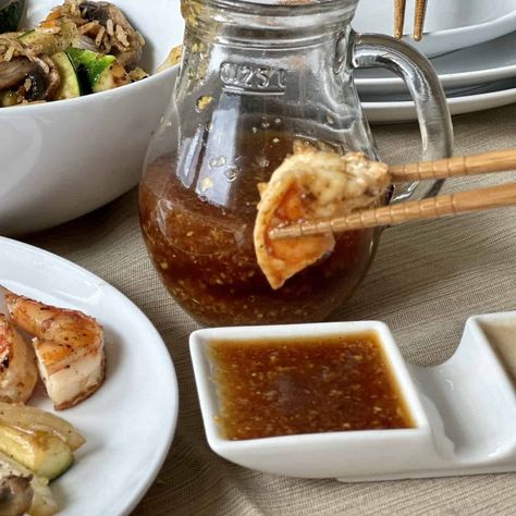 The Best Copycat Hibachi Ginger Dipping Sauce Recipe • Fancy Apron Hibachi Brown Sauce, Hibachi Sauce Recipe Brown, Hibachi Ginger Sauce Recipe, Ginger Sauce Hibachi, Copycat Hibachi, Japanese Ginger Sauce, Fancy Apron, Dips Ideas, Ginger Dipping Sauce