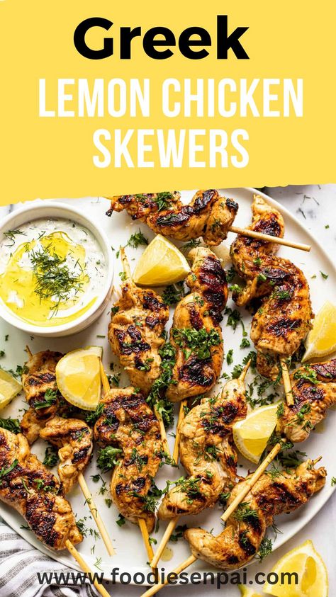 Greek-marinated Shrimp Skewers With Lemon-dill Sauce, Mediterranean Chicken Skewers Recipes, Greek Chicken Skewers Grilled, Easy Grilled Chicken Dinner, Lemon Garlic Chicken Skewers, Chicken Spedini, Lemon Chicken Kabobs, Lemon Pepper Chicken Skewers, Chicken Skewers Marinade