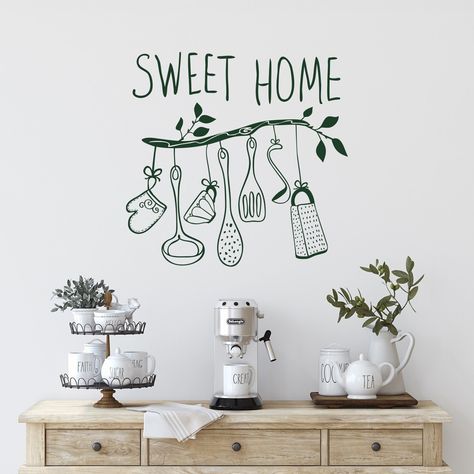 Sweet Home with Kitchen Tools Wall Decal - Kitchen Vinyl Wall Sticker - Kitchen Farmhouse Wall Decor - Family Wall Decal Kitchen Quotes MEASUREMENTS AVAILABLE 15" Tall x 16" Wide  19" Tall x 20" Wide  22" Tall x 23" Wide  29" Tall x 30" Wide  36" Tall x 38" Wide *Picture may not reflect true size. Also our decals are available in other sizes. Please contact us if you need a special size. Please note that any changes of the decal dimensions will result in the price change.  Choose the color of your decal from our color chart shown in last image of this listing. Choose the color from drop down menu or please leave us your color choice in the note to seller during purchase.  WHAT YOU WILL RECEIVE ✓ Vinyl decal ✓ Step-by-step, easy to follow instructions on how to apply your decal ✓ Test decal Family Wall Decals, Kitchen Vinyl, Kitchen Wall Decals, Kitchen Stickers, Kitchen Quotes, Kitchen Wall Stickers, Sticker Mural, Kitchen Farmhouse, Vinyl Wall Stickers