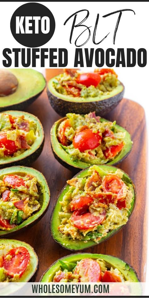 BLT Stuffed Avocado Avacacado Recipes, Stuffed Avocado Recipes, Best Avocado Recipes, Avocado Recipes Easy, Avocado Blt, Avocado Recipes Healthy, Stuffed Avocados, Stuffed Avocado, Avocado Recipe