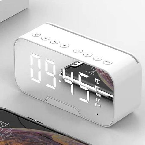 Portable Wireless Bluetooth Speaker Bluetooth 5.0 Simple Alarm Clock, Alarm Clock Design, Loudspeaker Enclosure, Tweeter Speaker, Led Alarm Clock, Portable Mirror, Mirror Led, Led Clock, Support Telephone