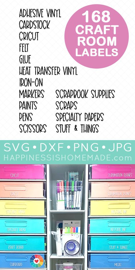 Funny Svg Free, Craft Room Labels, Craft Supply Labels, Craft Room Tables, Organization Labels, Cardstock Crafts, Small Craft Rooms, Organize Everything, Craft Label