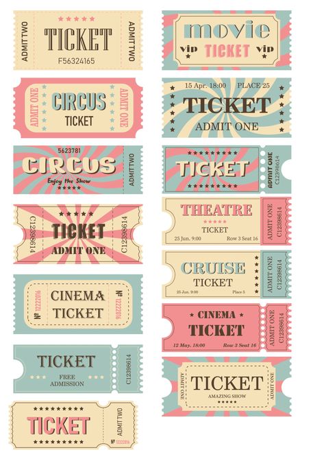 Admit Ticket, Printable Paper Toys Templates, Admit One Ticket, Movie Ticket, Scrapbook Printing, Collage Board, Scrapbook Book, Scrapbook Stickers Printable, Dot Journals