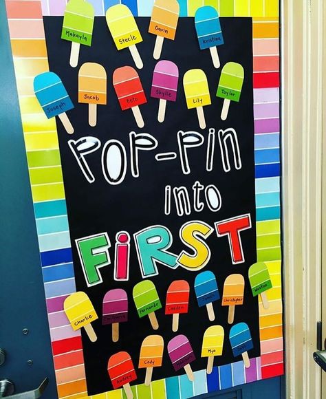 Door decor with popsicles. Bulletin Board Ideas For Teachers, Summer Bulletin Boards, School Door Decorations, Ideas For Teachers, Preschool Bulletin, Preschool Bulletin Boards, School Doors, Back To School Bulletin Boards, Bulletin Board Ideas